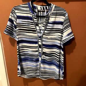 EUC KARL LAGERFELD PARIS WOMEN'S SHORT SLEEVE MULTI-COLORED STRIPED BLOUSE TOP